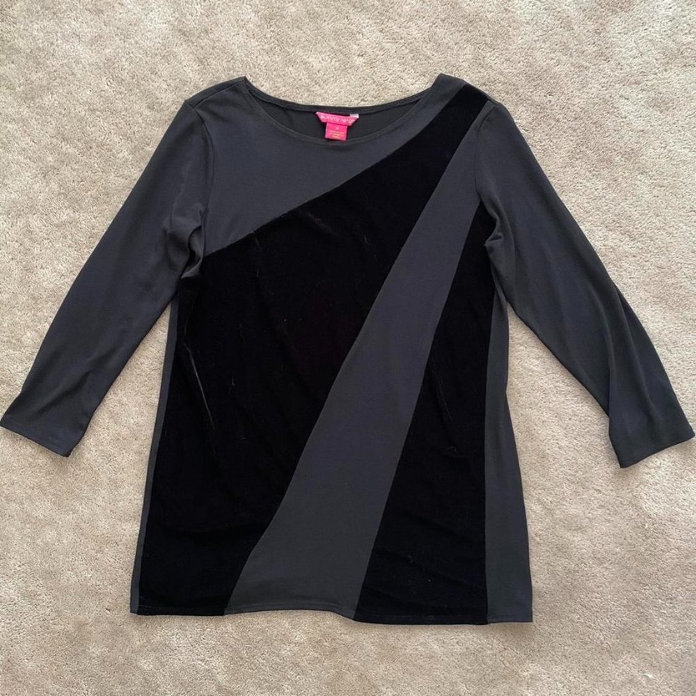 Sunny Leigh Black Long Sleeve Top with Velvet Detail